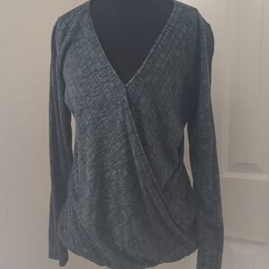 Rock & Republic Gray Faux Wrap Long Sleeve Top Size M